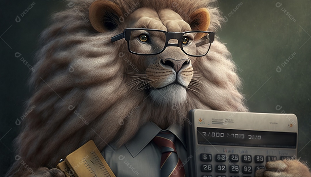 Ilustração de um leão moderno com óculos