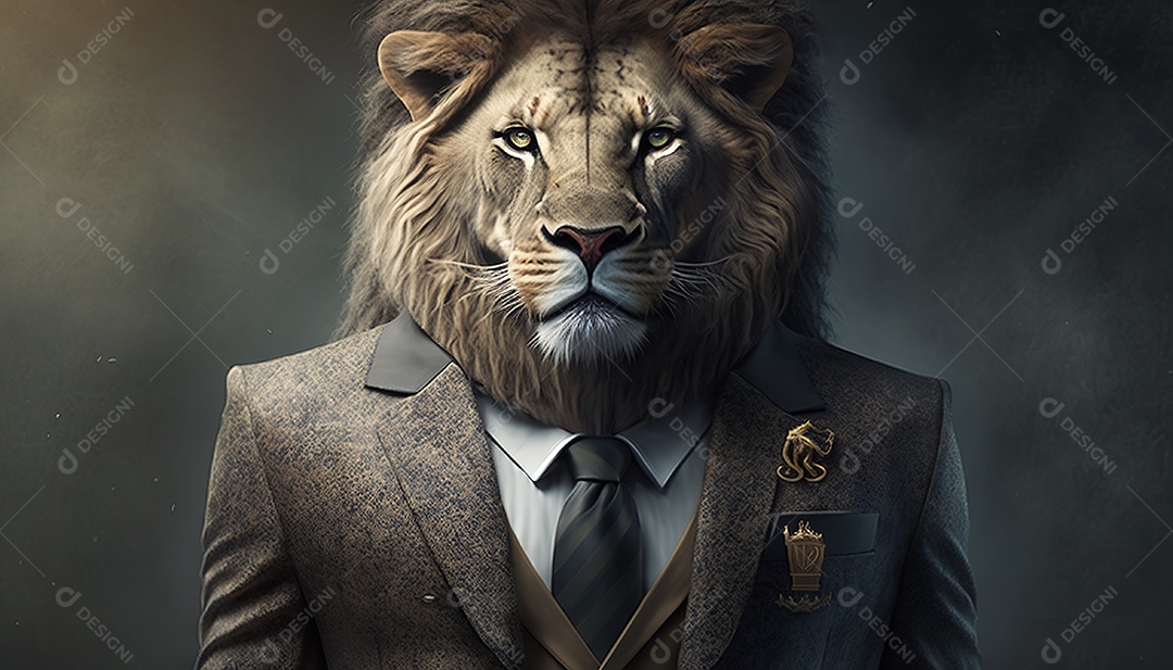 Ilustração de leão moderno de terno e gravata