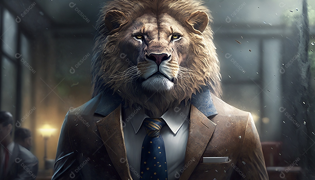 Ilustração de leão moderno de terno e gravata