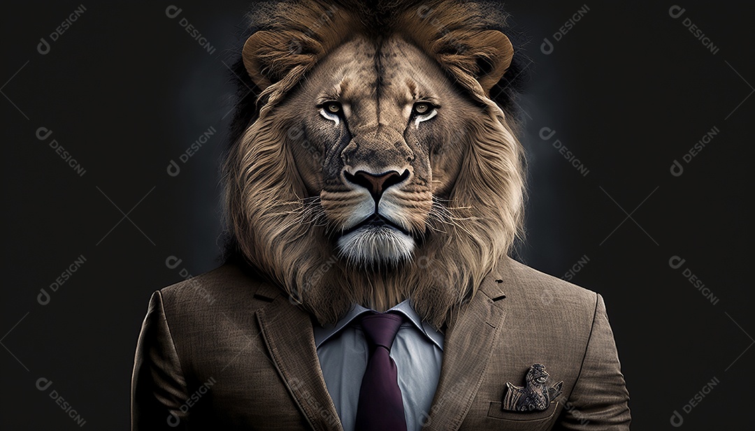 Ilustração de leão moderno de terno e gravata