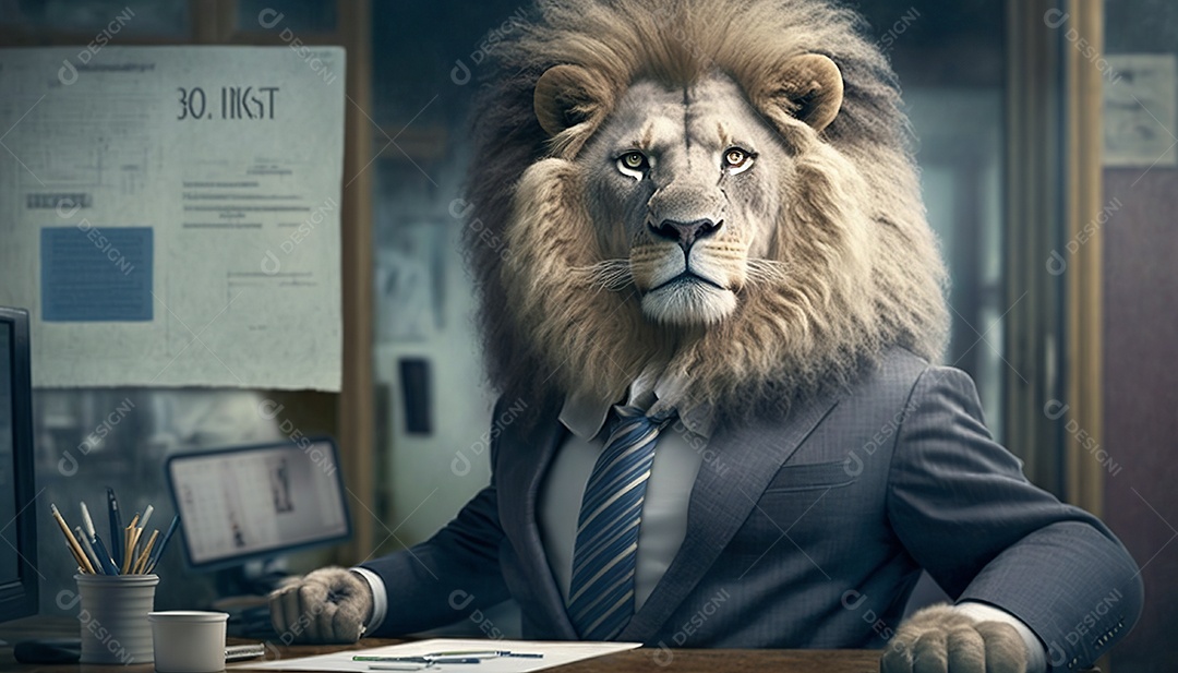Ilustração de leão moderno de terno e gravata