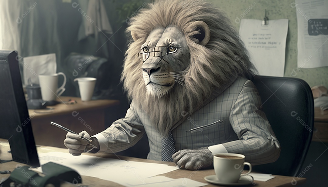 Ilustração de leão moderno de terno e gravata