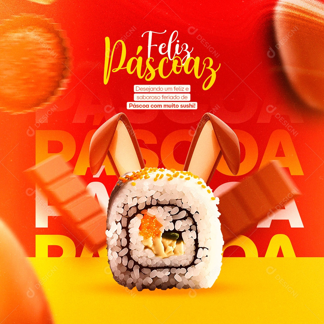 Feliz Páscoa Comida Japonesa Páscoa Com Muito Sushi PSD Editável