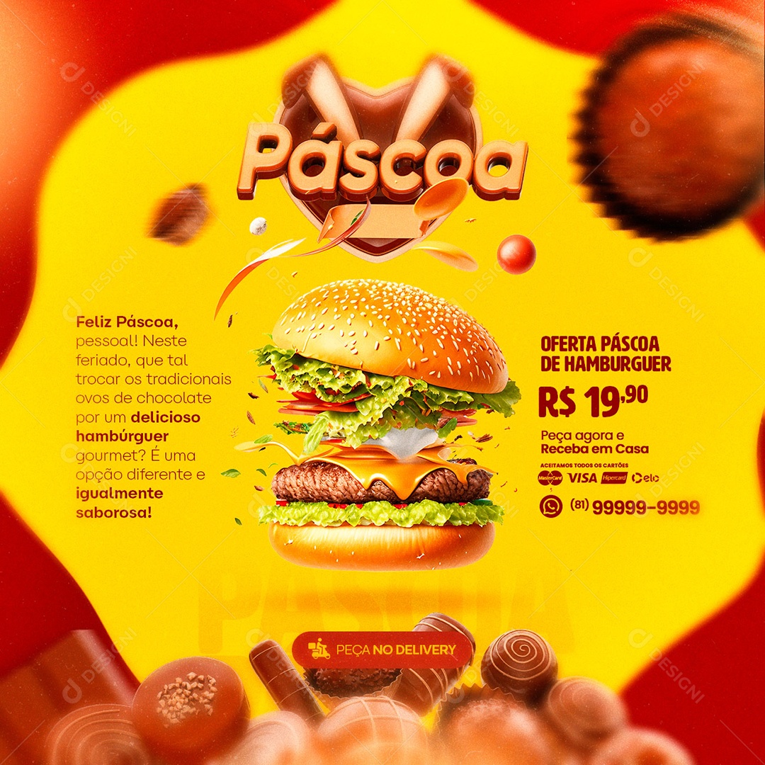 Oferta Páscoa De Hamburguer 19,90 Hamburgueria Social Media PSD Editável