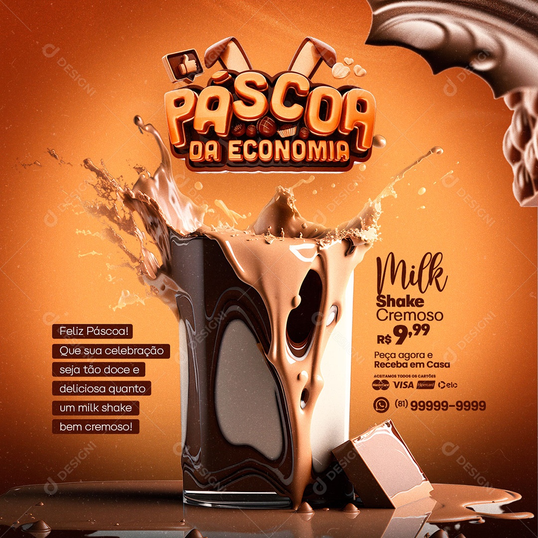 Páscoa Da Economia Milk Shake Cremoso 9,99 Sorveteria Social Media PSD Editável