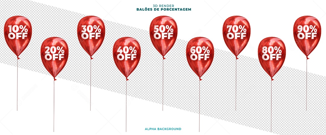 Balões De Porcentagem Vermelho Elementos 3D Para Composição PSD