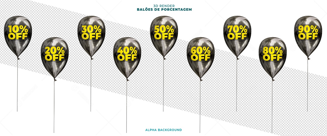 Balões De Porcentagem Preto Elementos 3D Para Composição PSD