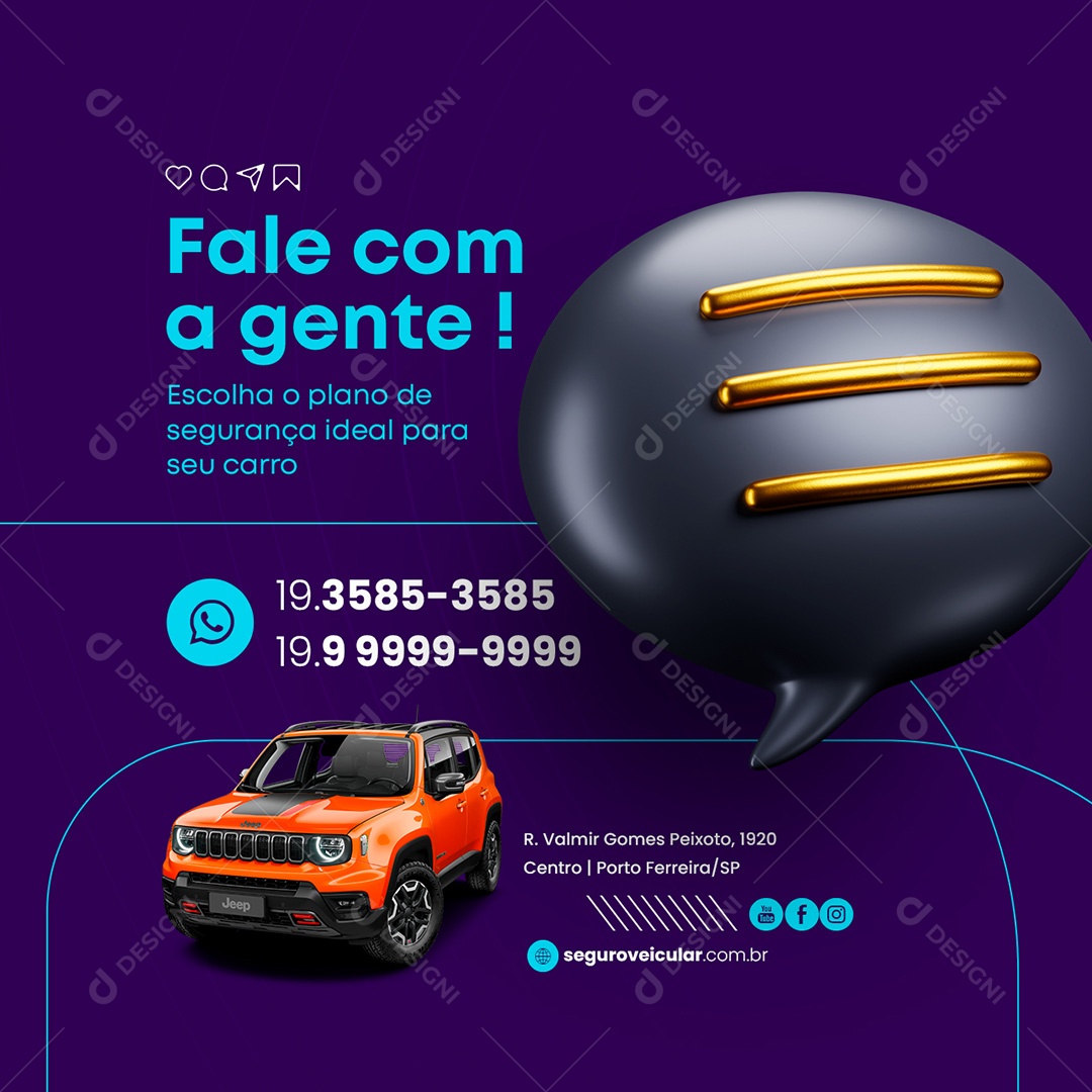 Fale Com A Gente Escolha O Plano Seguro Automotivo Social Media PSD Editável