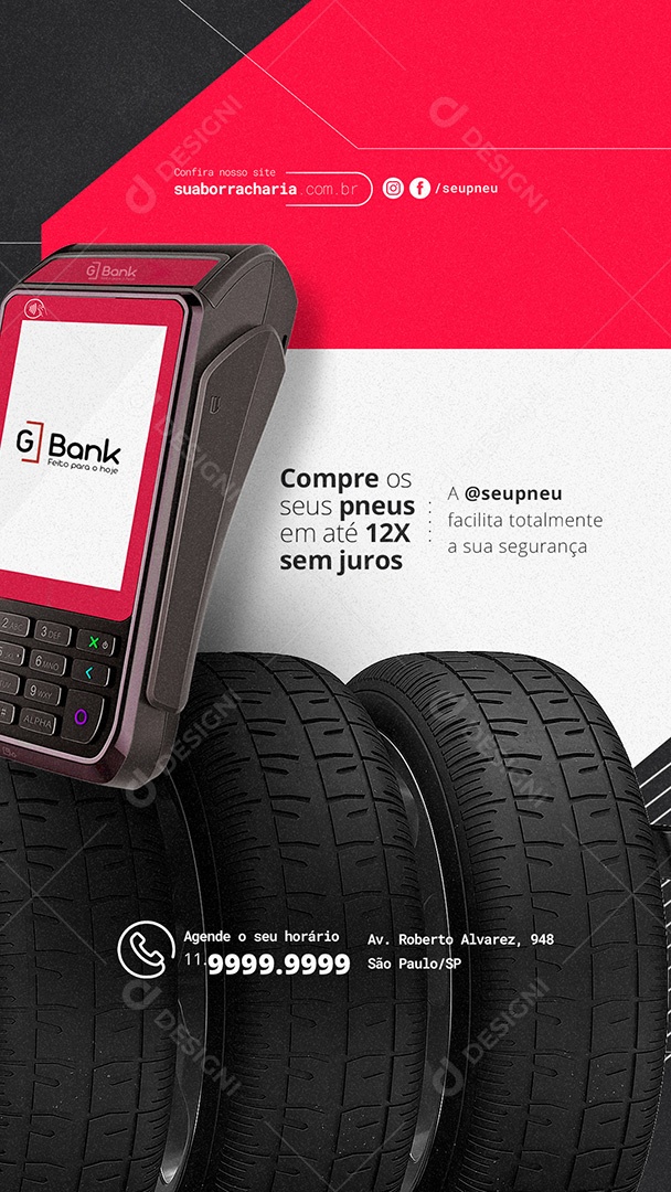 Story Compre os Seus Pneus Em Até 12x Sem Juros Loja de Pneu Borracharia Social Media PSD Editável
