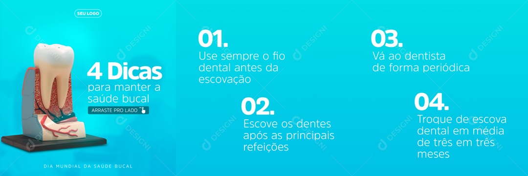 Social Media 4 Dicas Para Manter A Saúde Bucal Dentista Carrossel Social Media PSD Editável