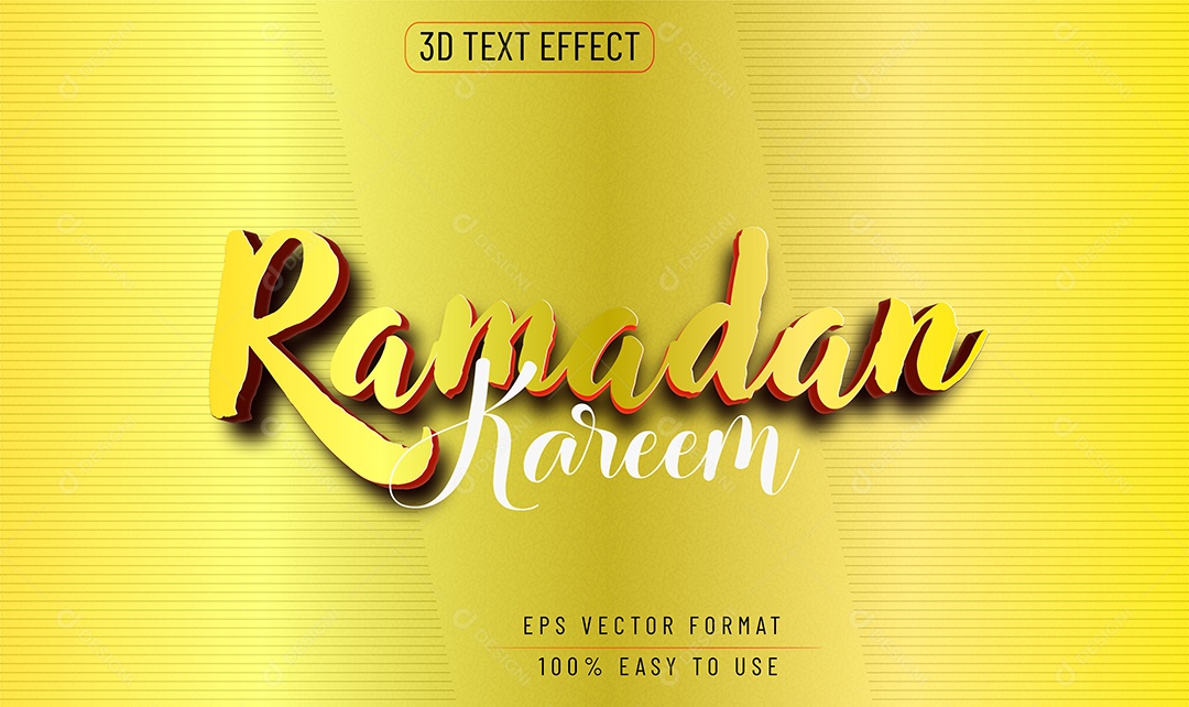 Efeito de Texto 3D Ramadan Kareem Dourado Vetor EPS