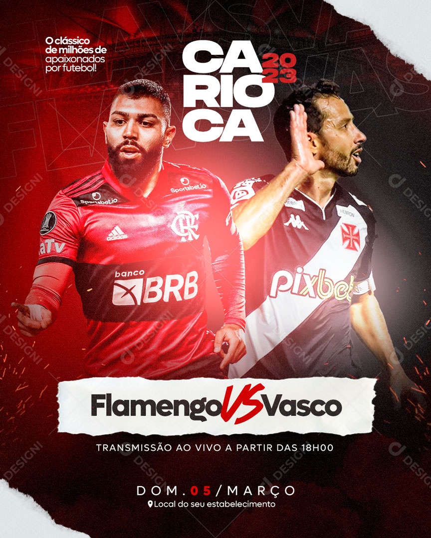 Flyer Carioca 2023 Flamengo x Vasco Social Media PSD Editável