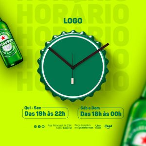 Horário De Funcionamento Cerveja Heineken Social Media PSD Editável