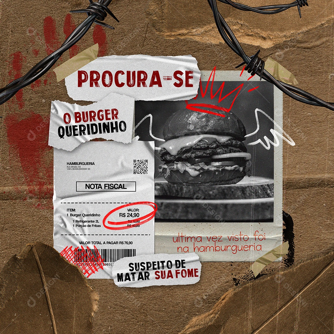 Procura-se o Burguer Queridinho Suspeito de Matar Sua Fome Social Media PSD Editável