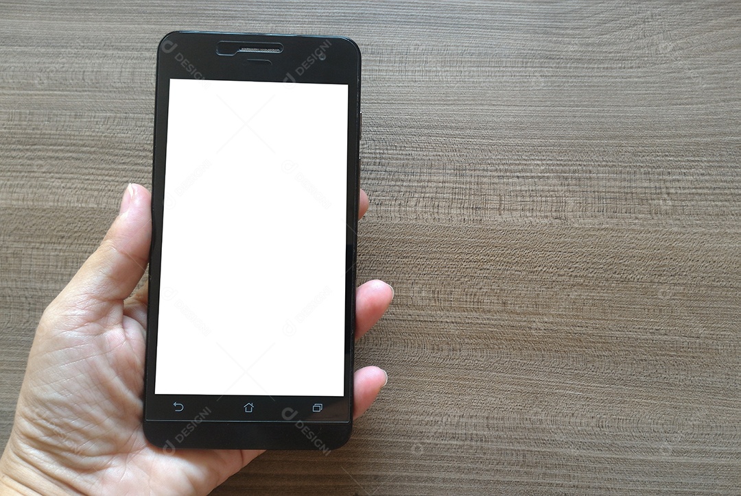 Mão Segurando Celular Tela em Branco