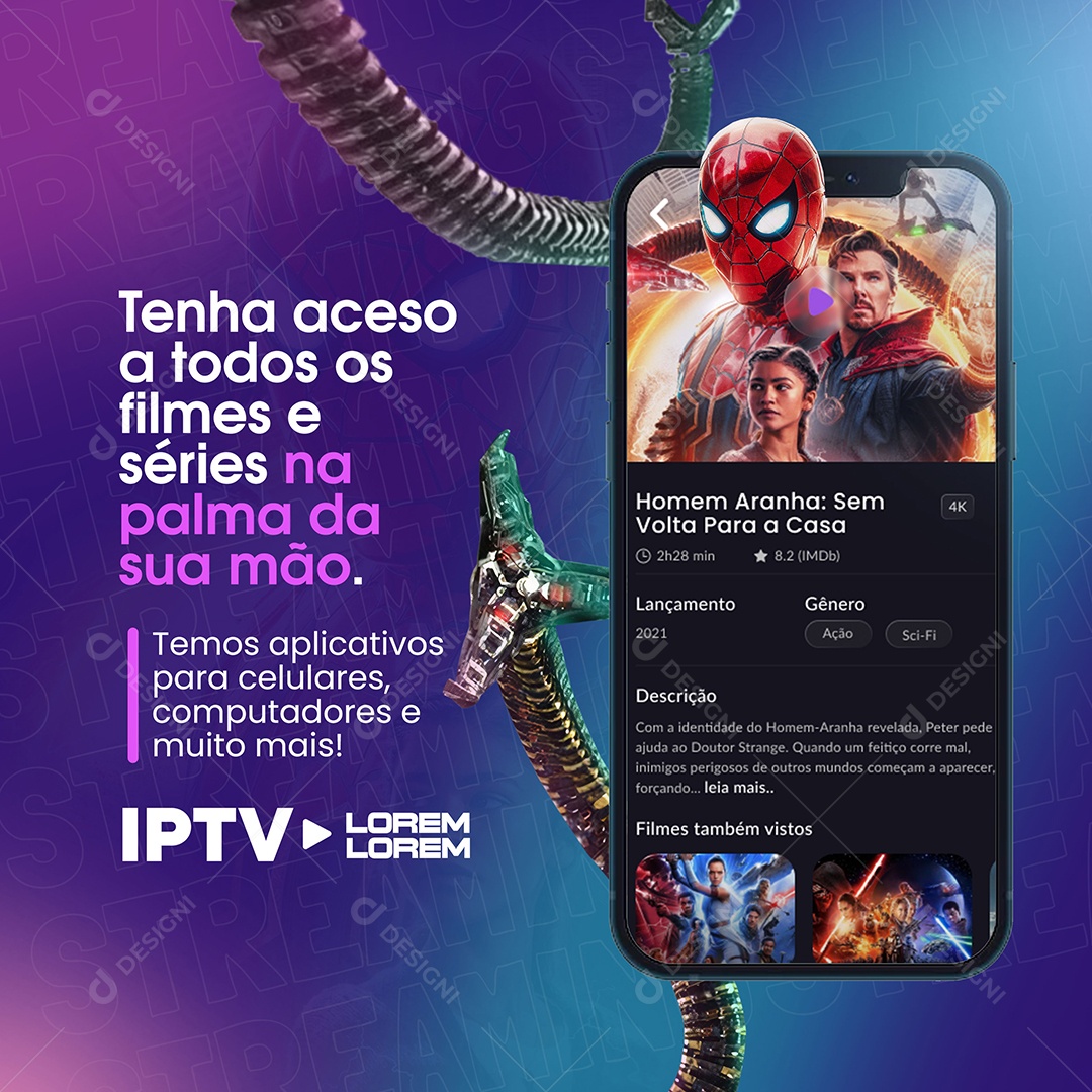 Tenha Acesso a Todos os Filmes e Séries na Palma da Sua Mão Social Media PSD Editável