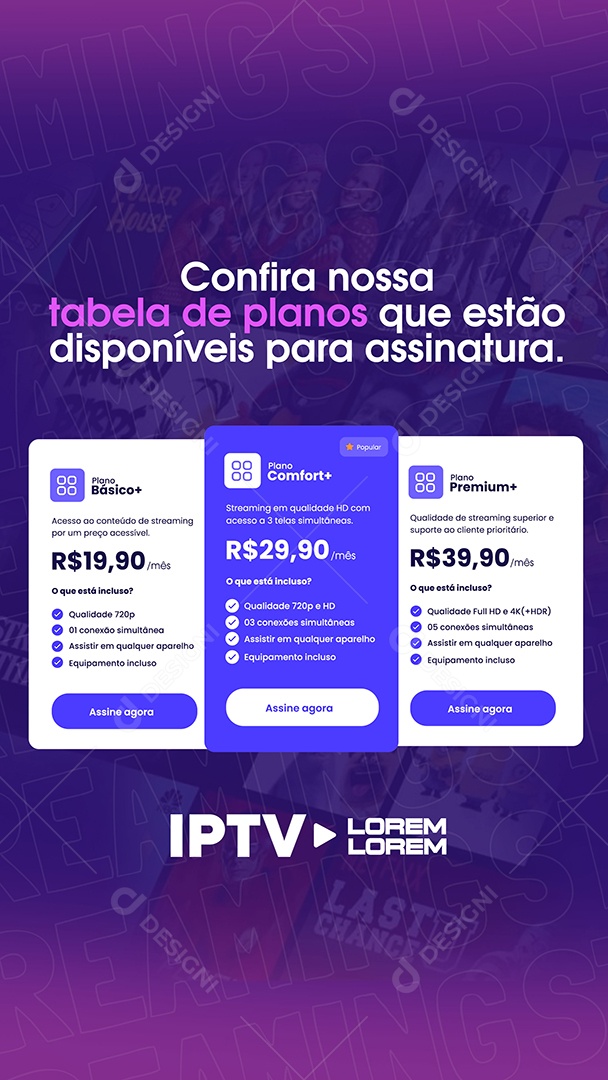 Story Confira Nossa Tabela de Planos Que Estão Disponíveis Para Assinatura Social Media PSD Editável