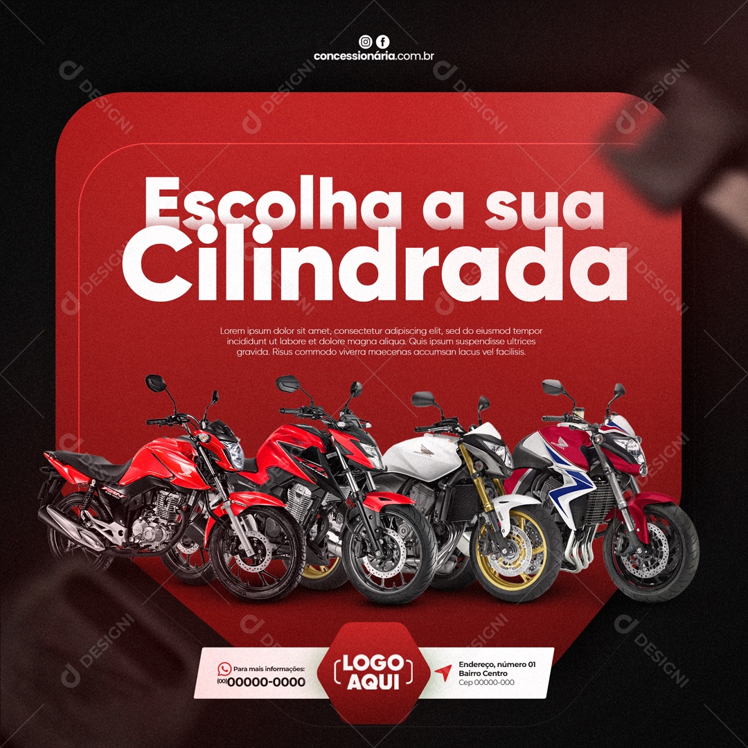 Escolha A Sua Cilindrada Concessionária Social Media PSD Editável
