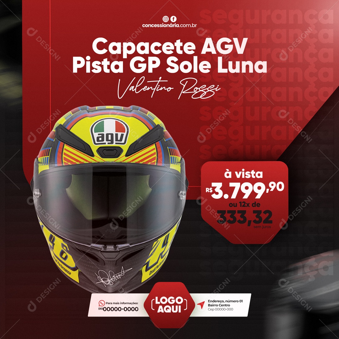 Capacete AGV Pista GP Sole Luna À Vista 3.799,90 Concessionária Social Media PSD Editável