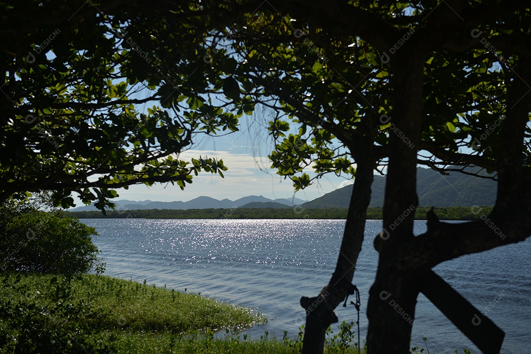 Pôr do sol no rio na ilha do Cardoso