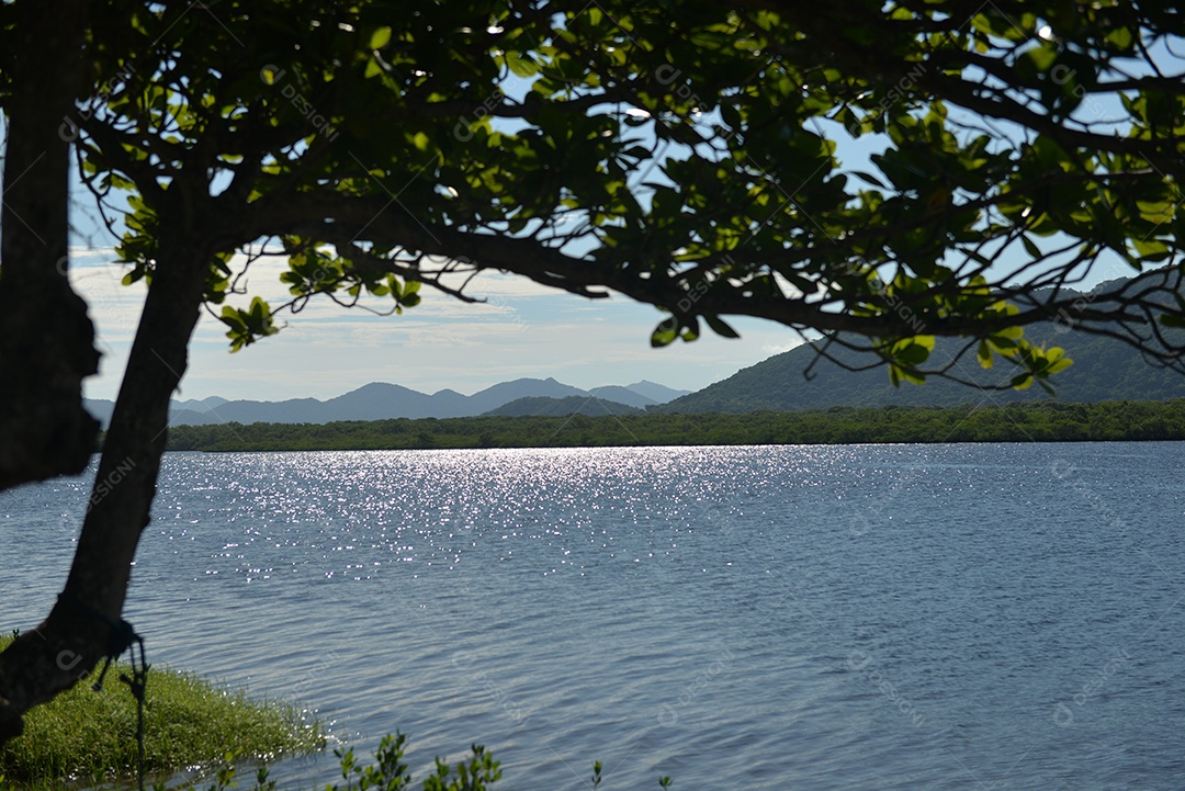 Pôr do sol no rio na ilha do Cardoso