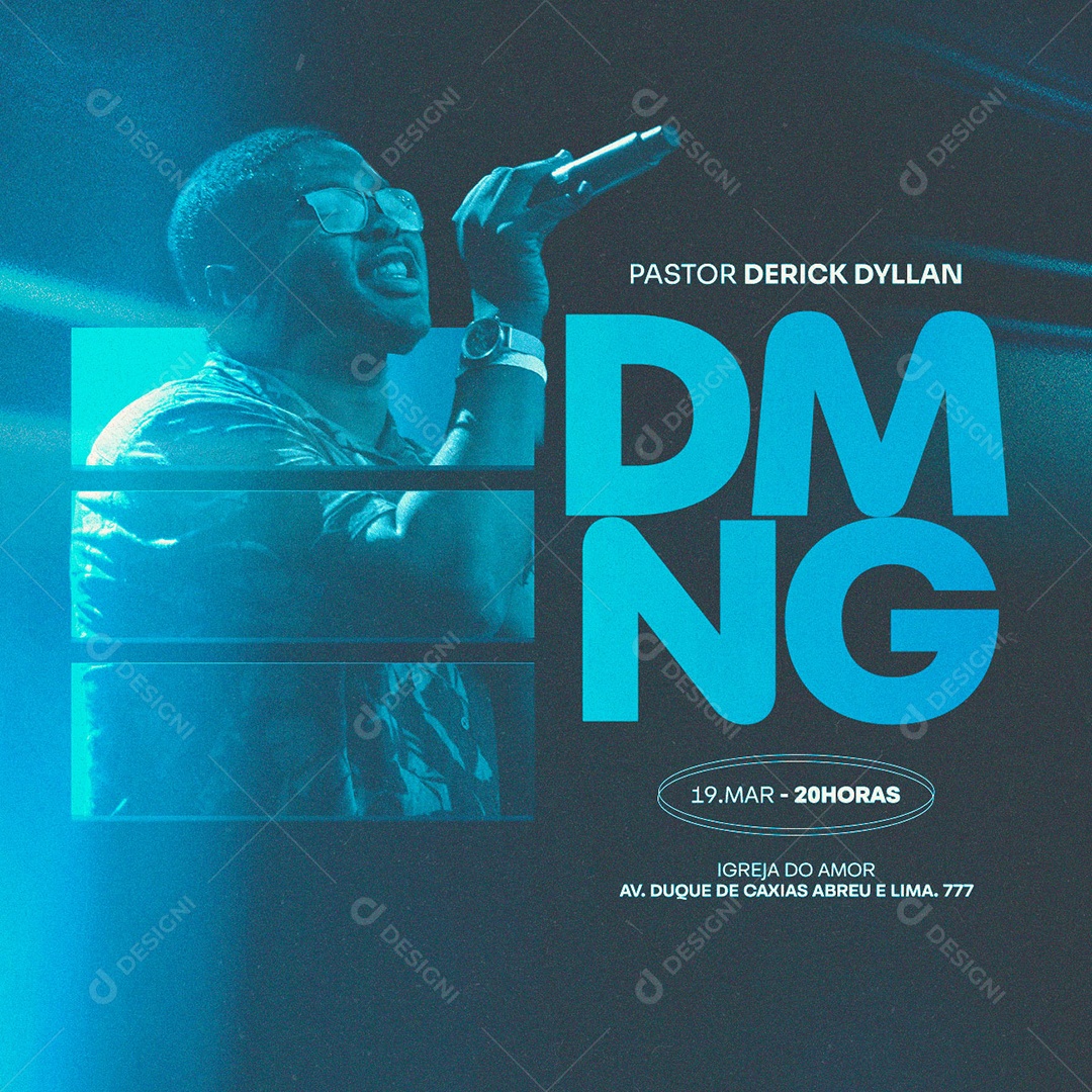 Pastor Derick Dyllan Culto DMNG Gospel Flyer Social Media PSD Editável