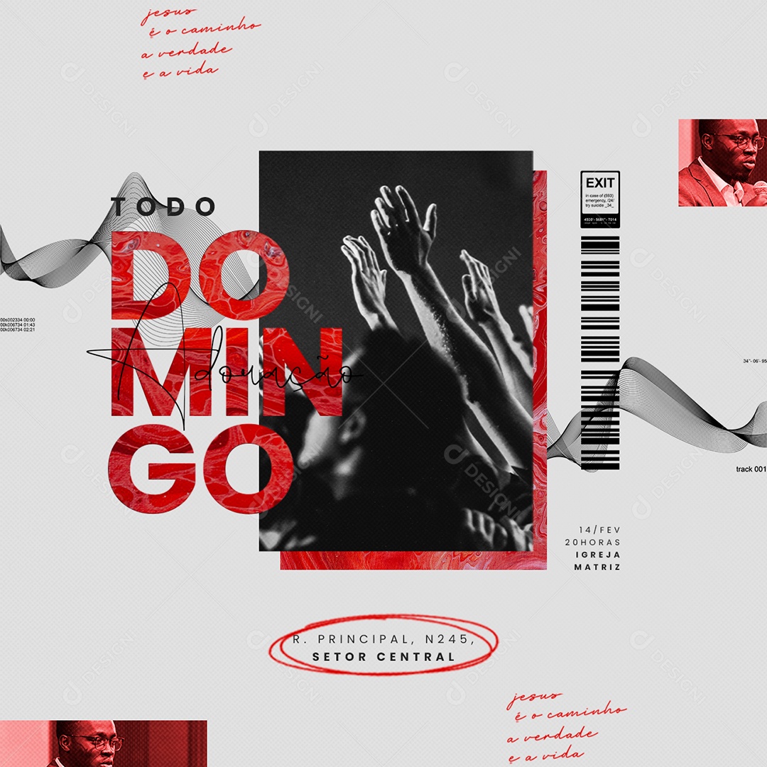 Todo Domingo Adoração Gospel Social Media PSD Editável