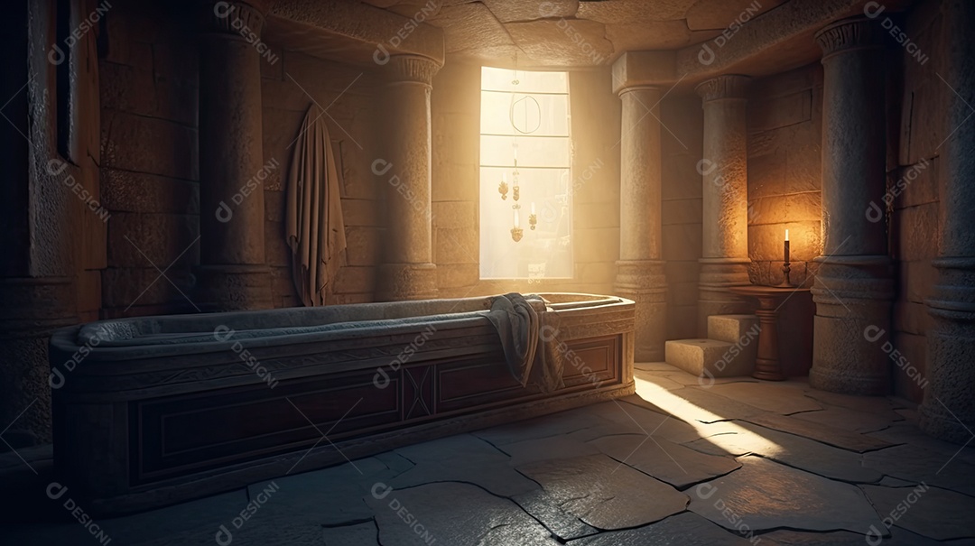 Ilustração de um túmulo vazio, em alusão à ressurreição de Jesus Cristo