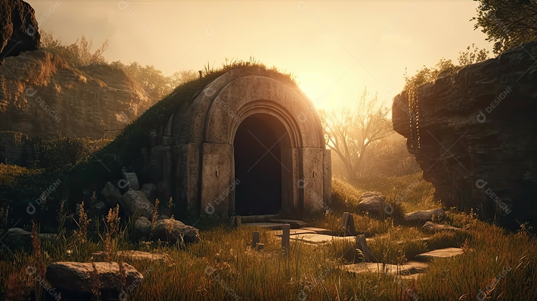 Ilustração de um túmulo vazio, em alusão à ressurreição de Jesus Cristo