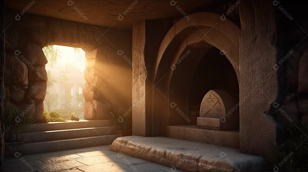 Ilustração de um túmulo vazio, em alusão à ressurreição de Jesus Cristo