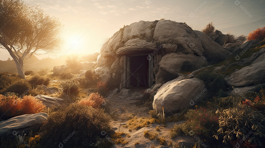 Ilustração de um túmulo vazio, em alusão à ressurreição de Jesus Cristo