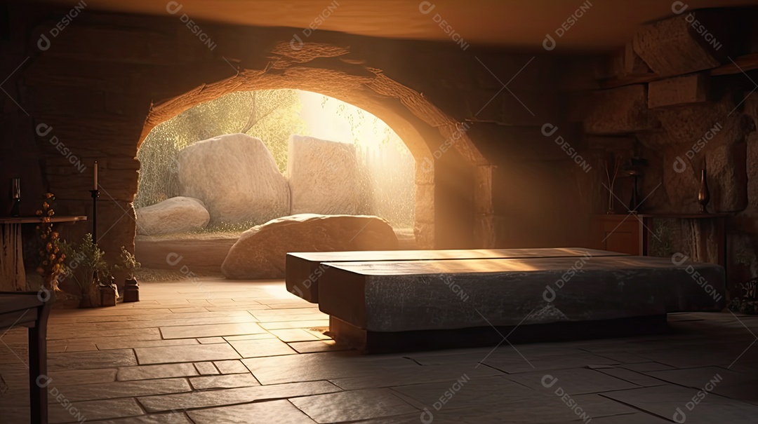 Ilustração de um túmulo vazio, em alusão à ressurreição de Jesus Cristo