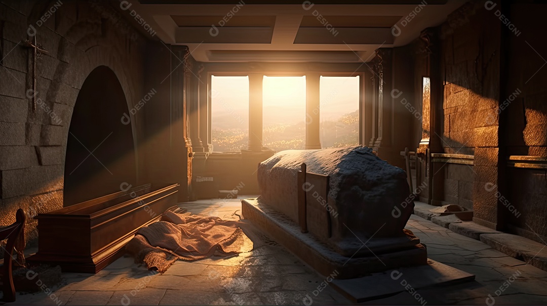 Ilustração de um túmulo vazio, em alusão à ressurreição de Jesus Cristo