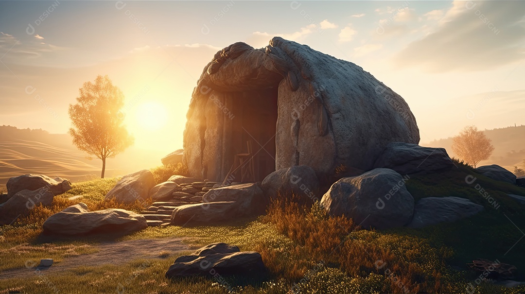 Ilustração de um túmulo vazio, em alusão à ressurreição de Jesus Cristo