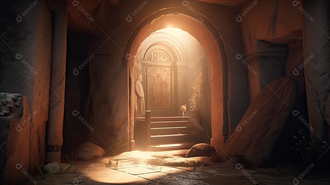 Ilustração de um túmulo vazio, em alusão à ressurreição de Jesus Cristo