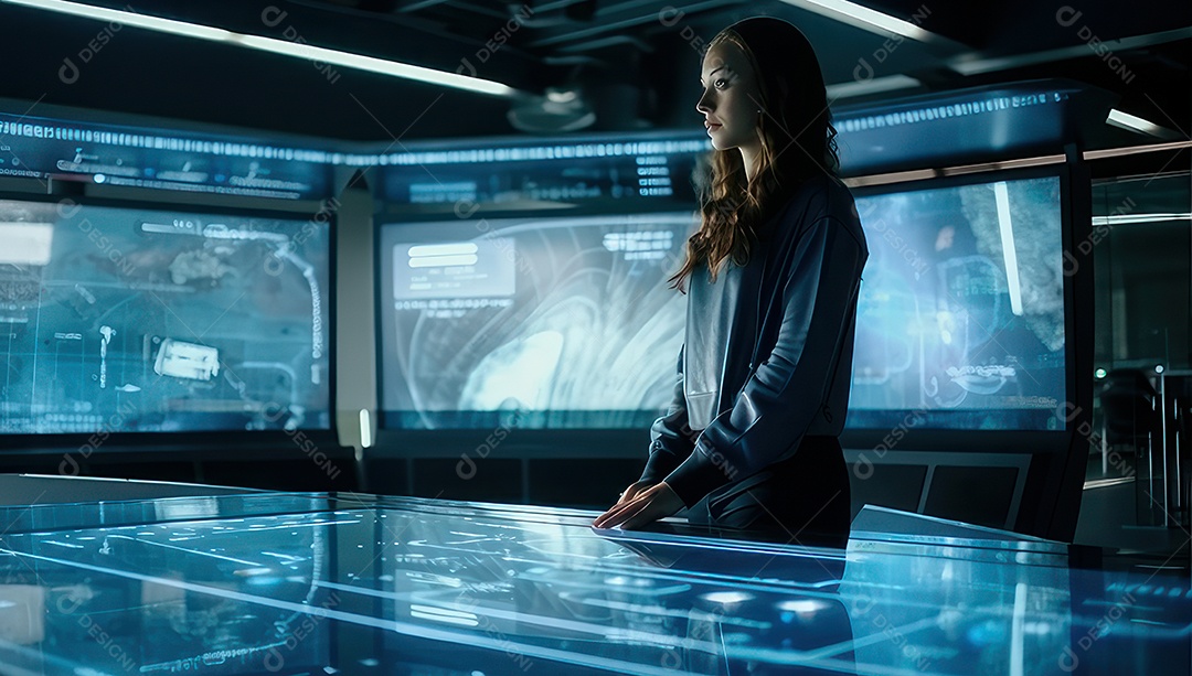 Mulher jovem inteligente mexendo em computadores tecnológico