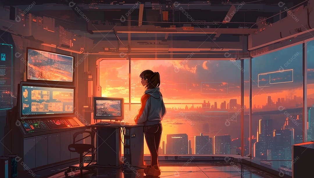 Mulher jovem inteligente mexendo em computadores tecnológico