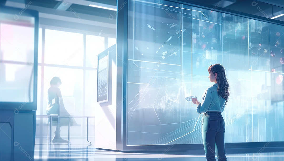 Mulher jovem inteligente mexendo em computadores tecnológico