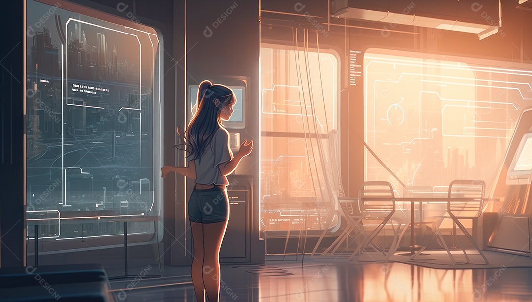 Mulher jovem inteligente mexendo em computadores tecnológico