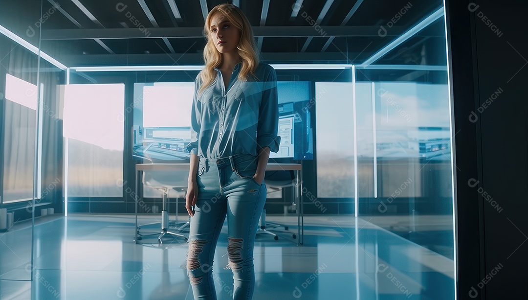 Mulher jovem inteligente mexendo em computadores tecnológico