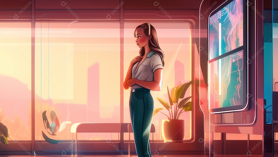 Mulher jovem inteligente mexendo em computadores tecnológico