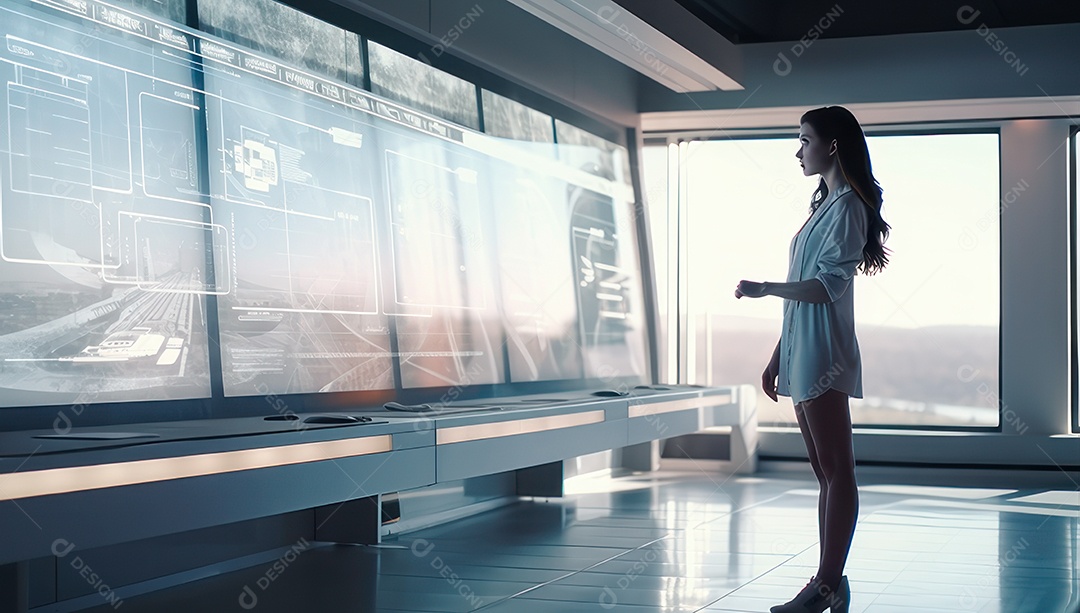 Mulher jovem inteligente mexendo em computadores tecnológico