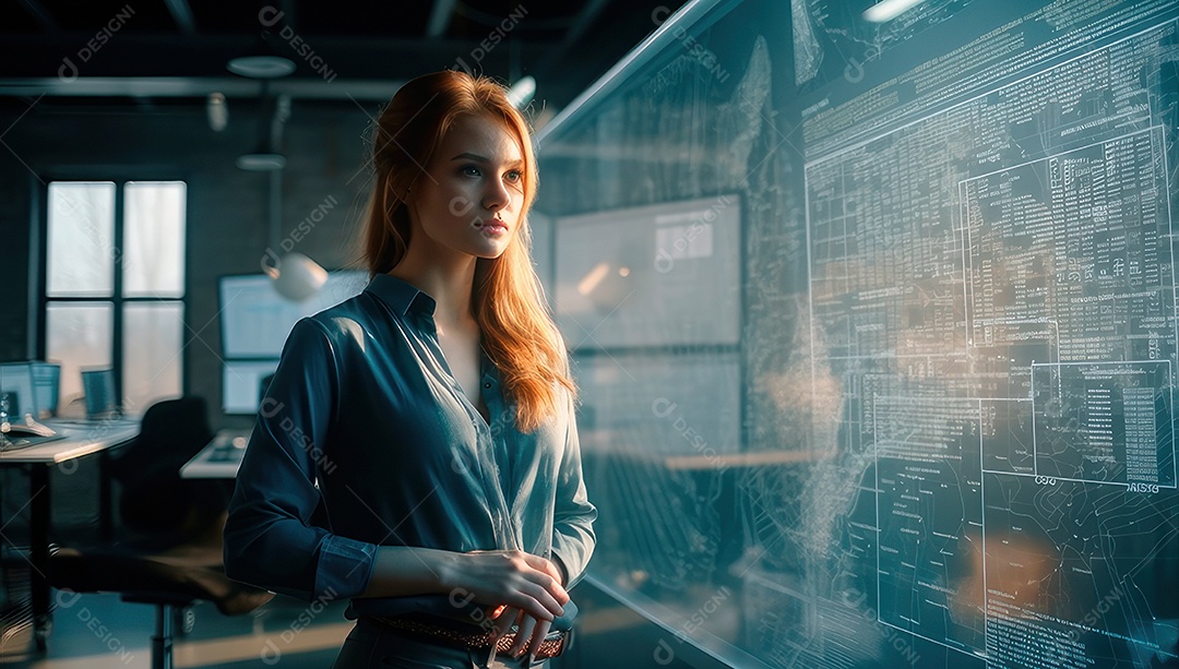 Mulher jovem inteligente mexendo em computadores tecnológico