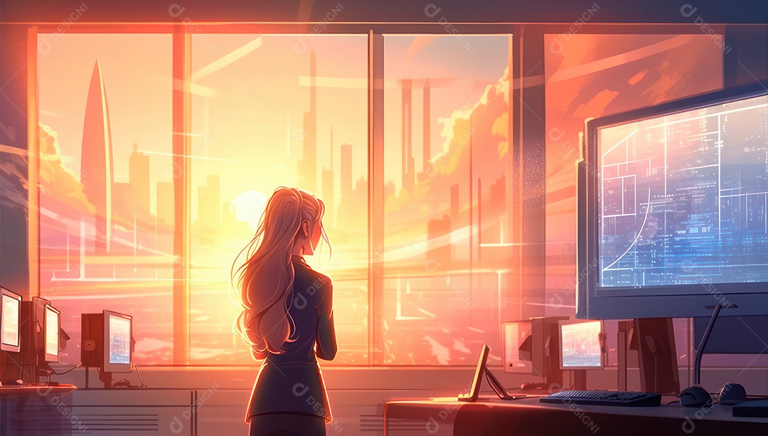 Mulher jovem inteligente mexendo em computadores tecnológico