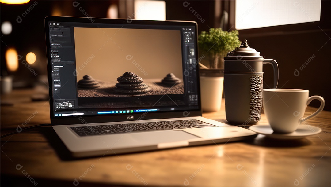 Mesa de escritório sobre essa mesa um notebook