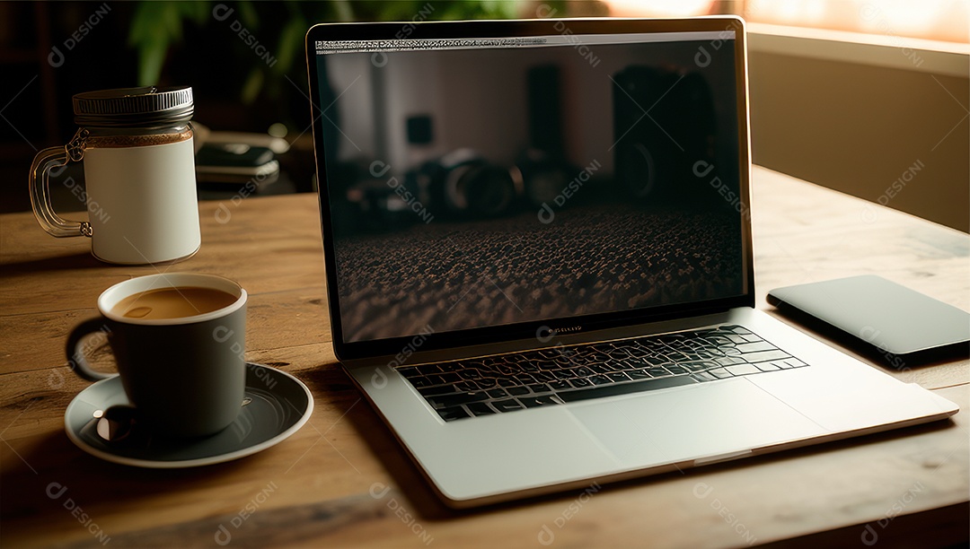 Mesa de escritório sobre essa mesa um notebook