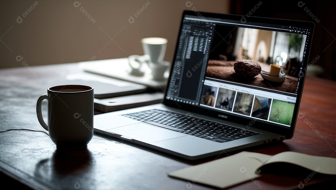 Mesa de escritório sobre essa mesa um notebook