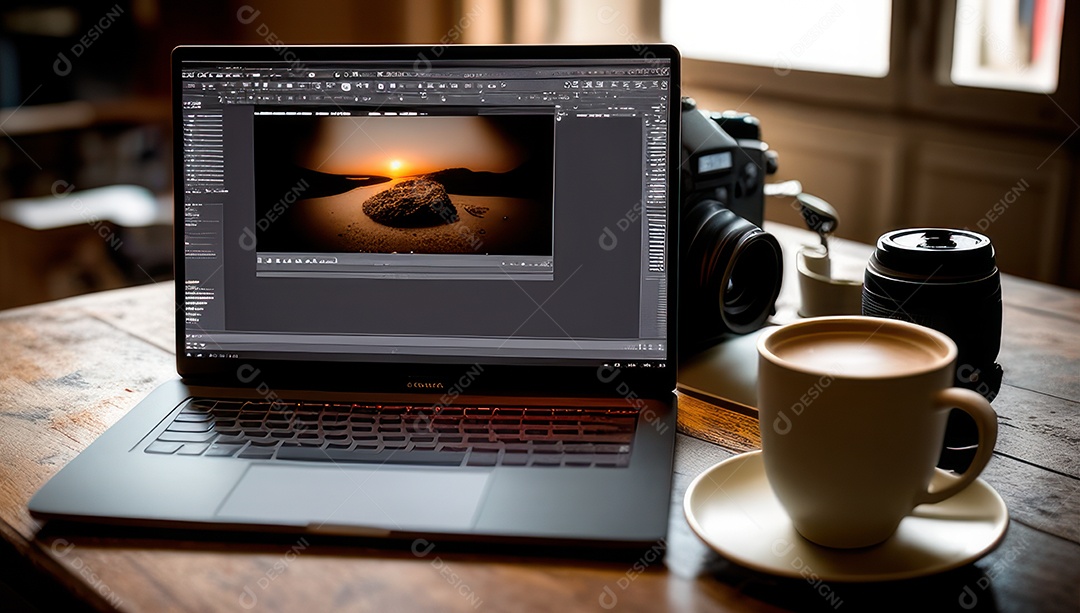 Mesa de escritório sobre essa mesa um notebook
