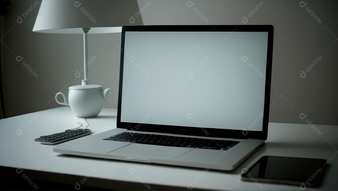 Mesa de escritório sobre essa mesa um notebook