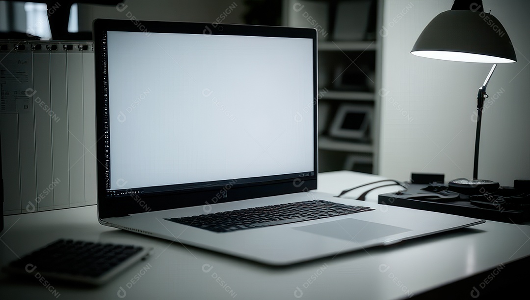 Mesa de escritório sobre essa mesa um notebook